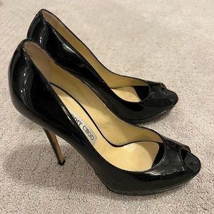 Jimmy Choo patent Luna peep toe pumps